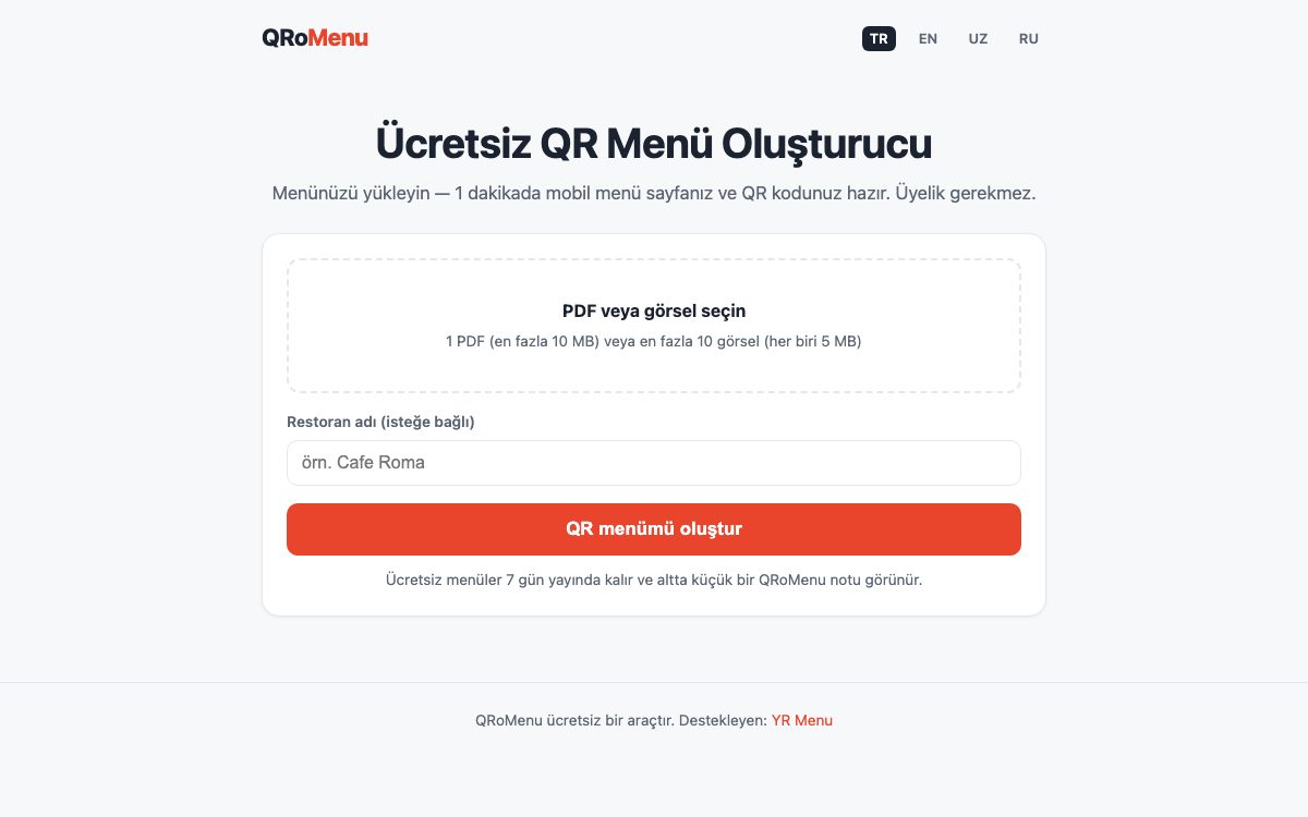 QRoMenu — Free QR Menu Builder